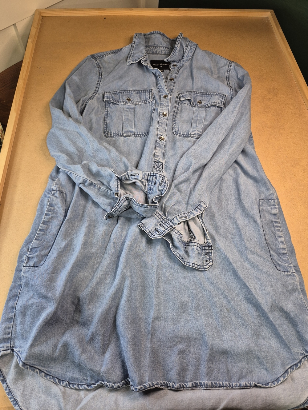 Velvet Heart Light Blue Long Sleeve Denim Shirt Dress